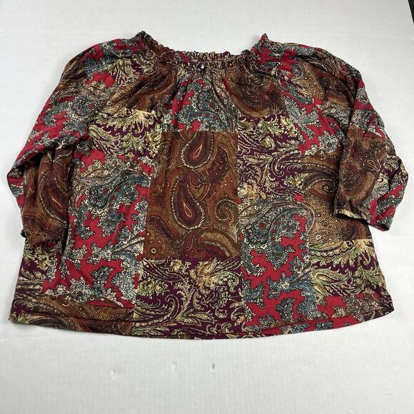 Chaps Womens Smocked Top Paisley Patchwork 3/4 Sleeve Casual Boho Shirt Size 3X - Picture 1 of 11